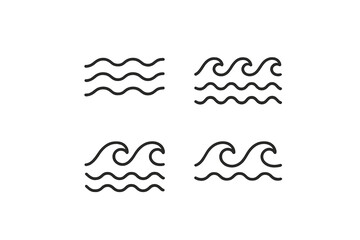 Poster - Various styles of wave illustrations evoking ocean energy and fluid motion in a minimalist design format