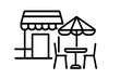 © icon_art - Outdoor cafe with seating and parasol in a lively urban setting during a sunny afternoon