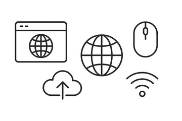Fototapete - Digital communication symbols representing internet connectivity and online activities