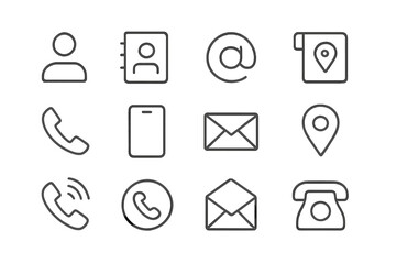 Poster - Contact icons representing various means of communication in a modern digital layout