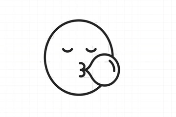 Poster - Funny cartoon character blowing a bubble with bubblegum in a playful expression on a lined background