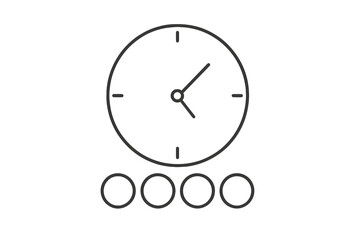 Poster - Clock with simple design showing hands at three o'clock and four small circles below it representing hours or events
