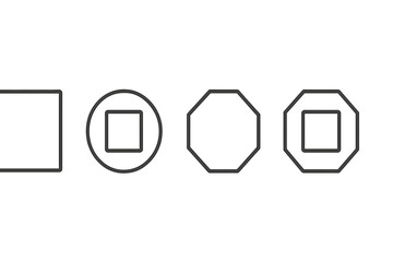 Poster - Different geometric shapes arranged in sequence showcasing squares, circles, and polygons on a minimalist background