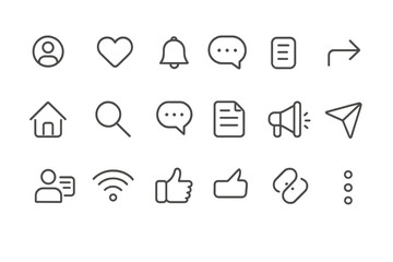 Fototapete - Assorted outline icons representing various digital communication functions and activities