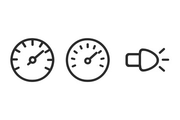 Poster - Icons representing speedometer, tachometer, and light indicator for automotive dashboard design concepts
