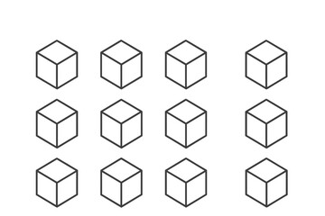 Poster - Arrangement of empty cubes on a white background showing a structured pattern in a grid layout