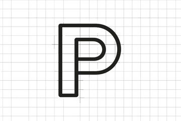 Poster - Bold and minimalistic letter P design on a grid background suitable for various creative projects and branding