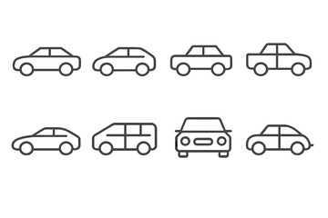 Fototapete - Collection of simple car icons illustrated in various designs and orientations for use in projects or apps