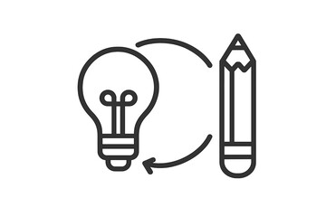 Poster - Creative concept showing the transformation from idea to design through a light bulb and pencil illustration