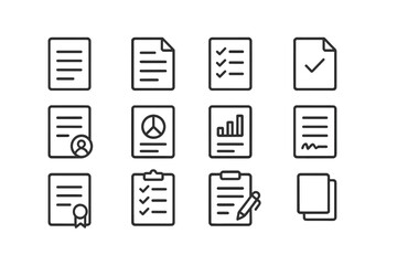 Poster - Collection of outline icons representing documents, checklists, and forms in a simple design