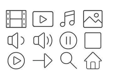 Fototapete - Collection of various multimedia icons representing different functions like play, pause, sound, and more