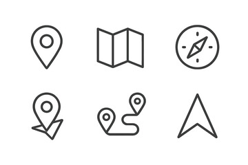 Poster - Map icons and navigation symbols depicting location tracking and direction finding activities in digital interface