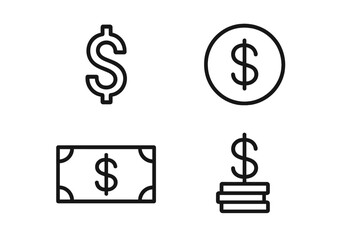 Poster - Symbols of currency in various forms including coins, bills, and dollar signs displayed in a minimalistic design