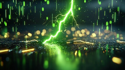 Poster - Neon Green Lightning Bolt with Cinematic Rain Effects and Glow