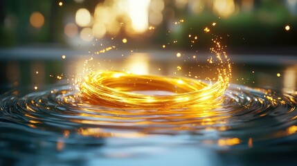 Poster - Glowing Circular Pool of Energy with Golden Swirl Effects