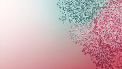 Poster - Elegant floral mandala artwork on a soft gradient background in shades of pink and teal