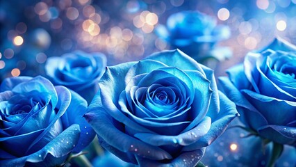 Poster - Blue Roses Bokeh Background: Romantic Floral Stock Photo
