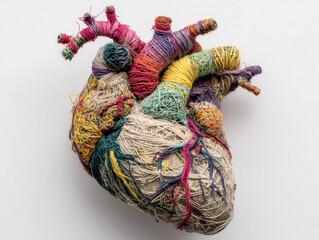 Fototapete - detailed image of a handcrafted heart structure, resembling human tissue, layered with yarn and thre