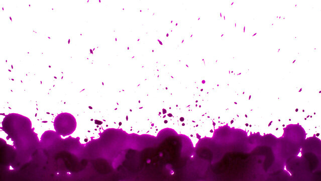 A vivid magenta ink cloud rises from the bottom, creating a textured splash with scattered droplets above