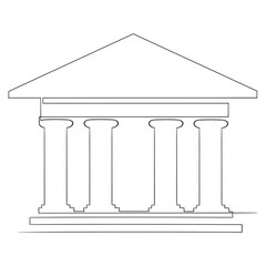 Poster - Bank icon line continuous drawing vector. One line temple icon vector background. Building with columns icon. Continuous outline of a theater