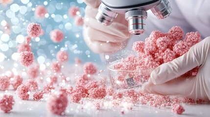 Poster - Closeup Microscopic Image Showcasing the Precision and Details of Follicular Units Being Prepared for a Hair Transplant Medical Procedure with Copy Space