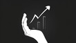 © mas - A stylized white hand cradles a bar graph with an upward-pointing arrow, all on black