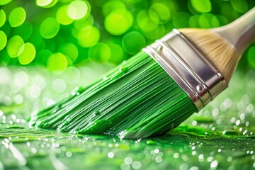 Poster - Artistic Green Paint Stroke on White, Bokeh Background - Abstract Texture Image
