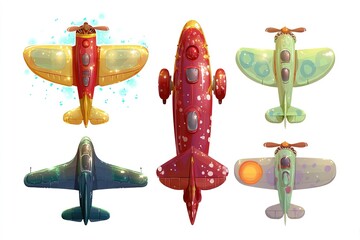 Poster - Colorful and imaginative aircraft designs showcasing various styles and features for creative projects