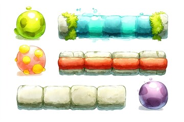 Fototapete - Colorful abstract shapes and textures with natural elements in a playful arrangement
