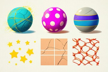 Poster - Colorful decorative balls and textured designs displayed on a light background showcasing artistic creativity and craftsmanship