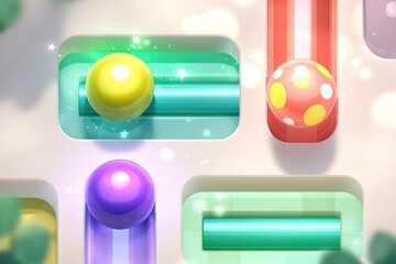Fototapete - Colorful abstract ball and tube arrangement creating a playful and vibrant atmosphere in a modern digital environment