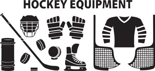 Poster - Vector Icon Set of Hockey Player Equipment