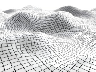 Poster - Abstract 3d render of a gridded surface depicting an undulating terrain in white