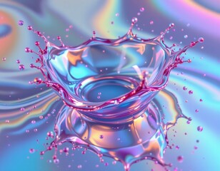 Poster - a futuristic, holographic style splash with semi transparent pink layers and shimmering effects