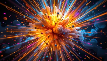 Poster - a luminous, glow in the dark style depiction with the explosion radiating vibrant neon hues.