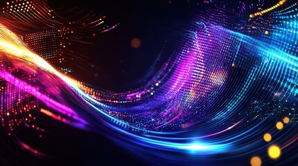 Fototapete - Vibrant Abstract Waves of Light in Colorful Digital Patterns