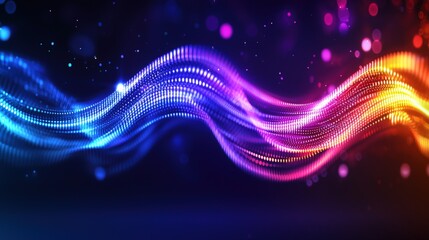 Fototapete - Colorful Wave of Light with Sparkles and Stars on Dark Background