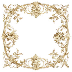 Poster - Ornate gold filigree border frame with detailed floral and foliate elements on transparent background perfect for design