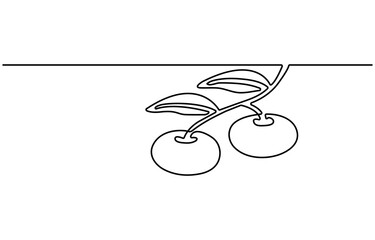 Poster - Continuous one line drawing cherry. Vector illustration. Black line art on white background.