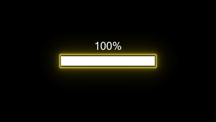 Poster - Neon progress bar showing 100 percent completion against a black background indicating success and a finished loading process