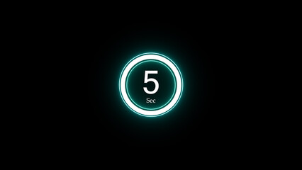 Poster - Neon countdown graphic displaying five seconds for video editing projects or time sensitive announcements on a black background