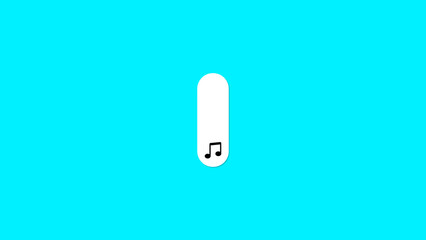 Poster - Minimalist music symbol representation featuring a black musical note within a vertically aligned white rounded rectangle shape on a bright turquoise blue background