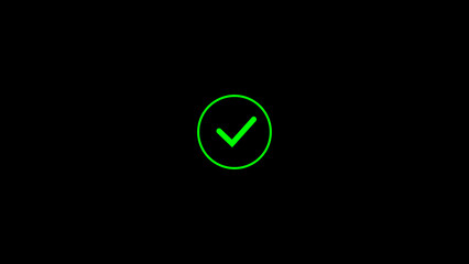 Poster - A vibrant green check mark in a circle symbolizing agreement confirmation or completion against a deep black backdrop design