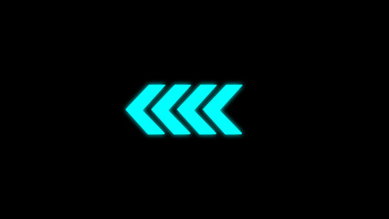 Poster - Abstract design of a series of neon blue arrows pointing to the left on a black background creating a stylish and modern design