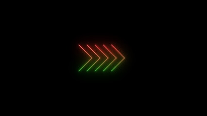 Poster - A vibrant neon arrow design featuring a gradient color scheme suggesting direction and movement against a black background for modern branding