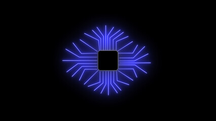 Poster - Modern abstract digital illustration of a glowing blue electronic microchip processor with futuristic circuitry on a dark background