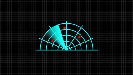 Poster - Abstract radar screen displaying signals and objects on a black grid background illustrating detection and tracking technology