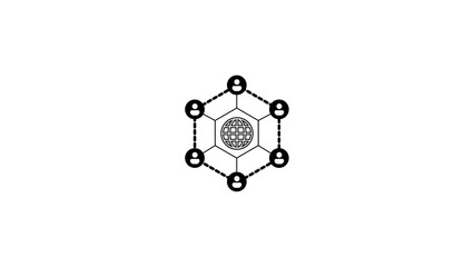 Poster - Illustration depicting a global network of interconnected people sharing ideas and information across the world in a collaborative environment