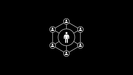 Poster - Conceptual visualization of central person connecting with network of individuals representing collaboration and teamwork in various contexts