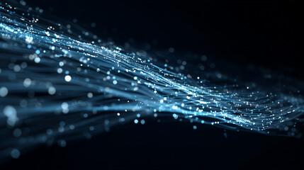 Poster - Abstract blue digital wave background with glowing particles flowing dynamically elegant technology design data